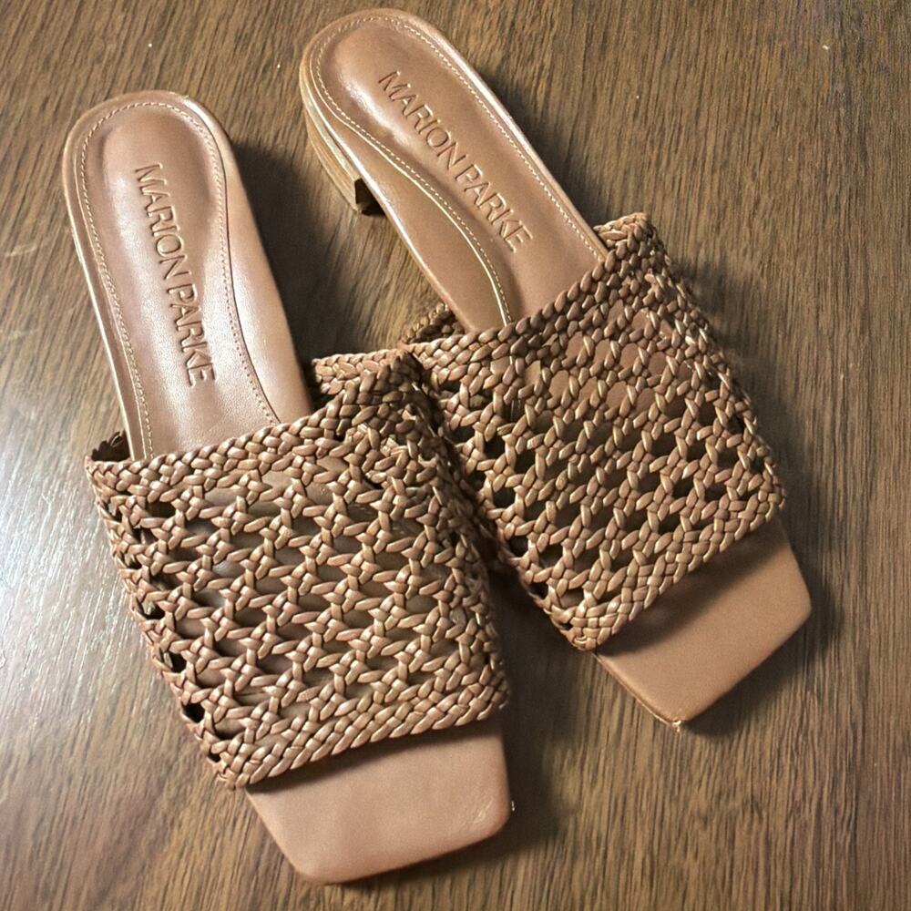 Marion Parke Sabrina Flat Leather Sandal Sz 39.5 (US 9.5) Brown Designer Comfort